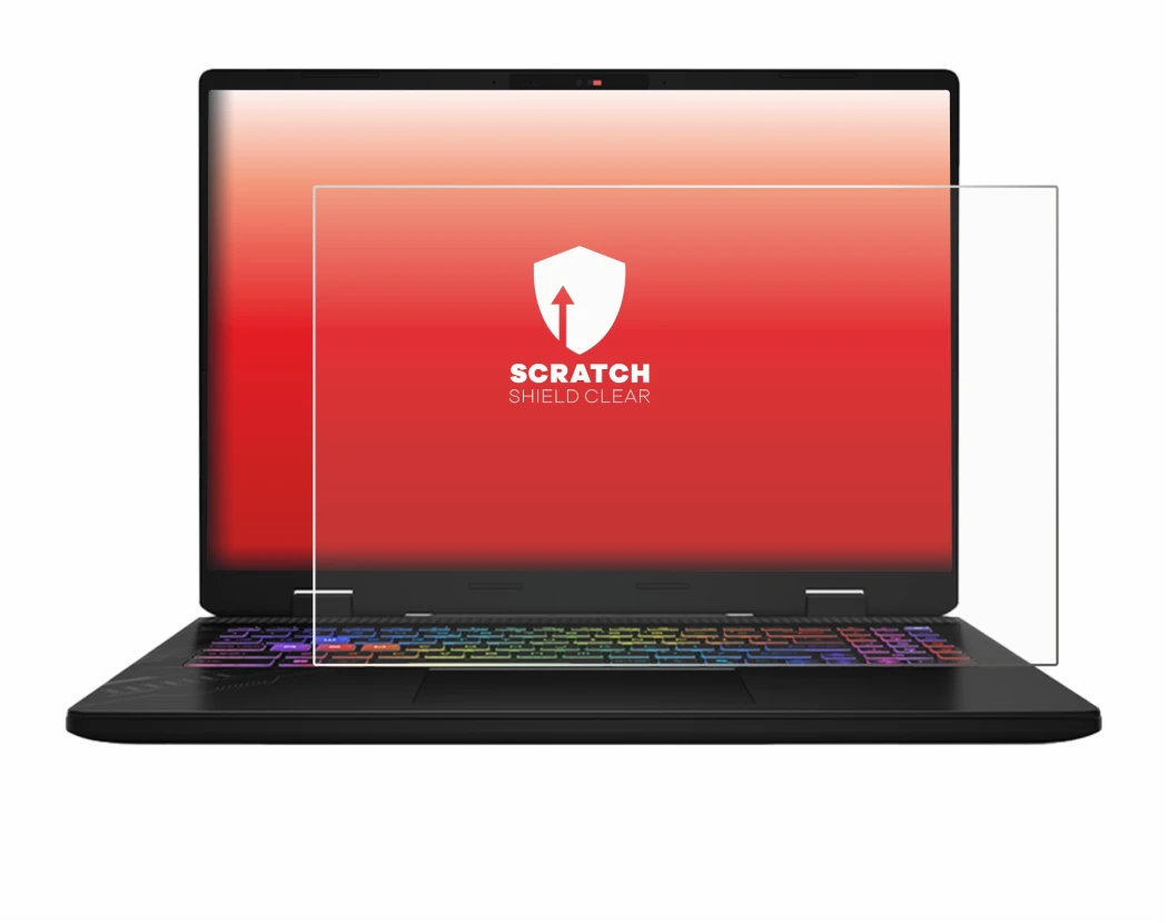 Immagine del dispositivo MSI Vector 16 HX AI con un'ampia varietà di protezioni per lo schermo.