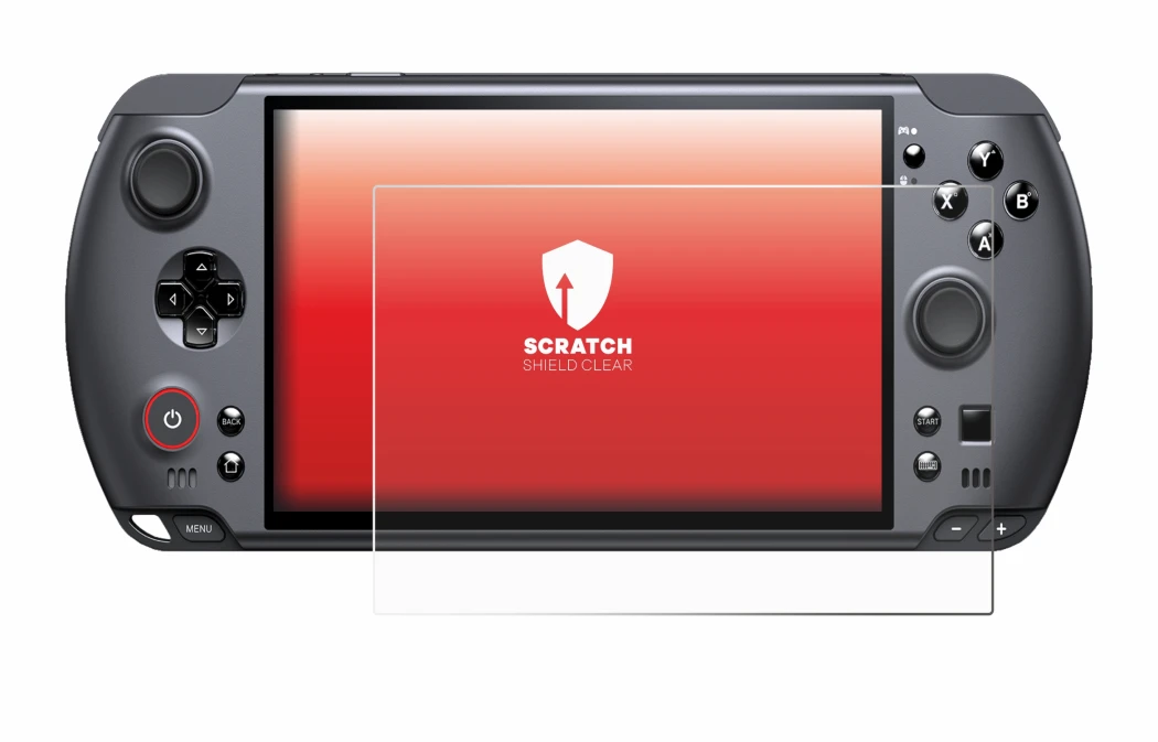 Immagine del dispositivo GPD Win 5 con un'ampia varietà di protezioni per lo schermo.