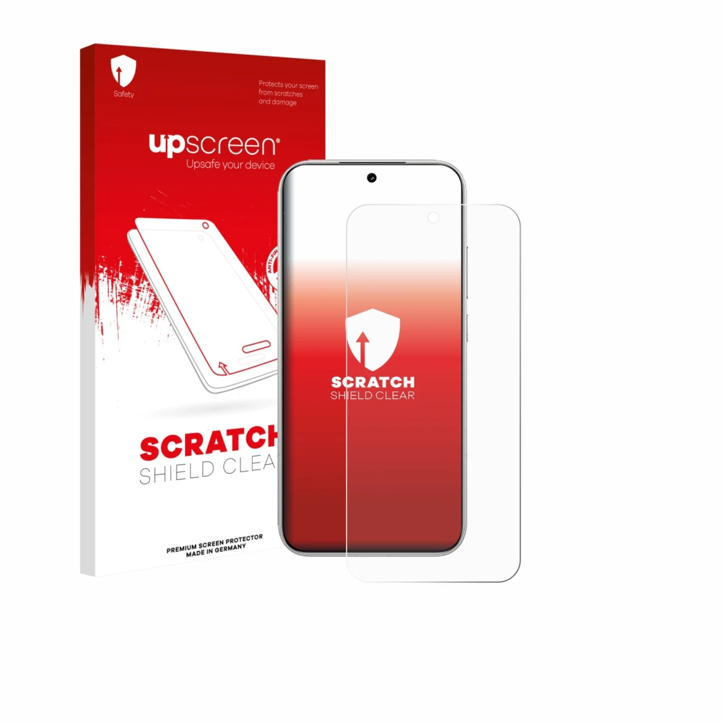 Parte frontale di una confezione del prodotto con il logo del marchio upscreen. Accanto è raffigurato il dispositivo Xiaomi Po