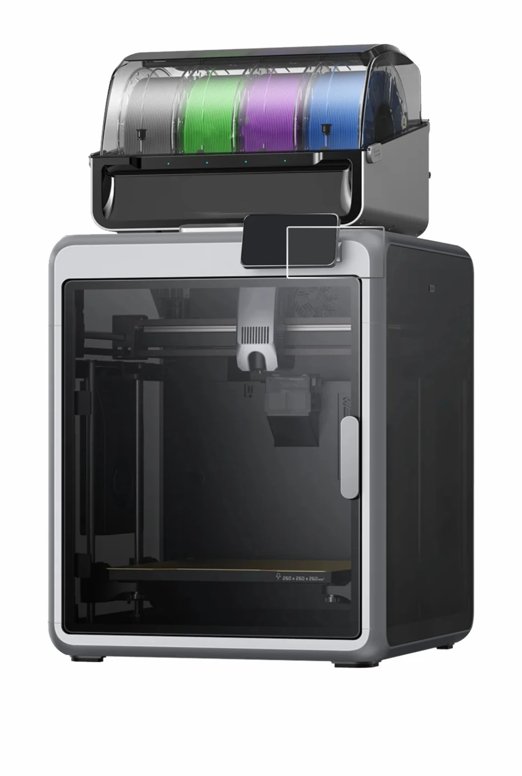 Immagine del dispositivo Creality K2 con un'ampia varietà di protezioni per lo schermo.