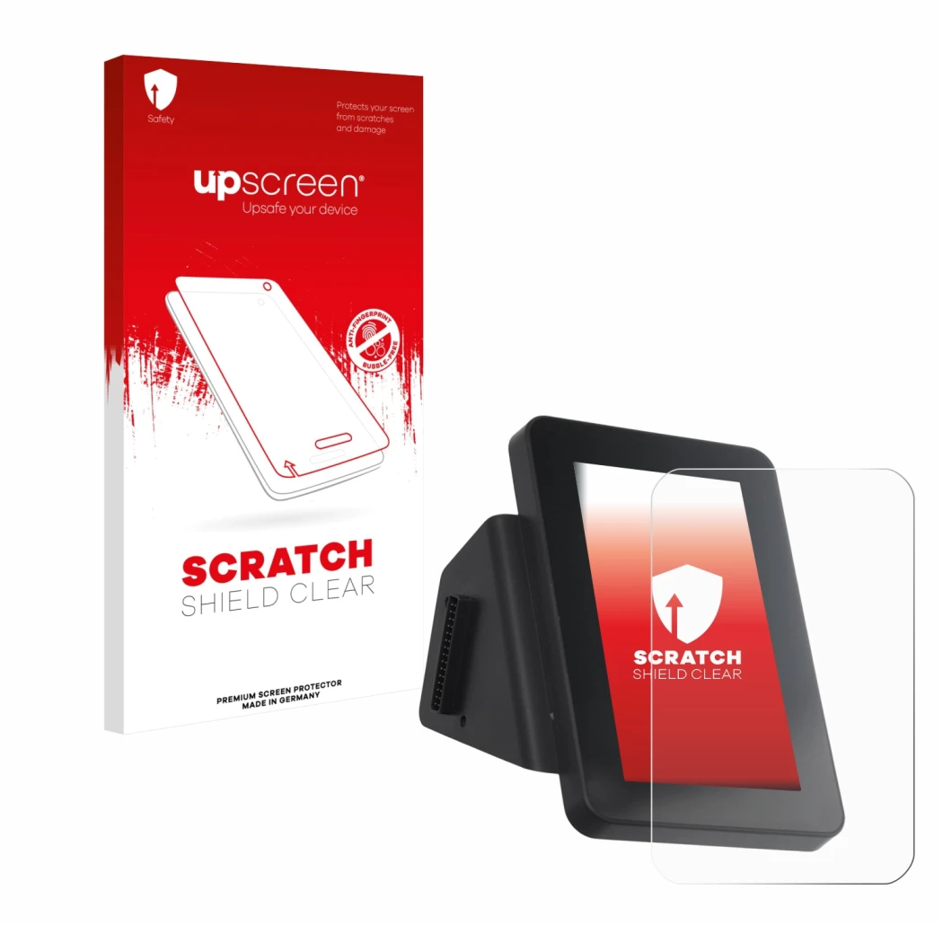 Parte frontale di una confezione del prodotto con il logo del marchio upscreen. Accanto è raffigurato il dispositivo Anycubic