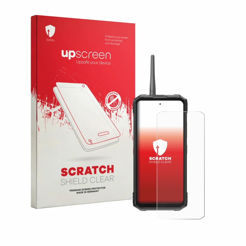 Parte frontale di una confezione del prodotto con il logo del marchio upscreen. Accanto è raffigurato il dispositivo Hotwav Hy