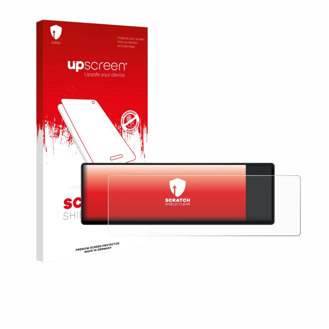 Parte frontale di una confezione del prodotto con il logo del marchio upscreen. Accanto è raffigurato il dispositivo Corsair X