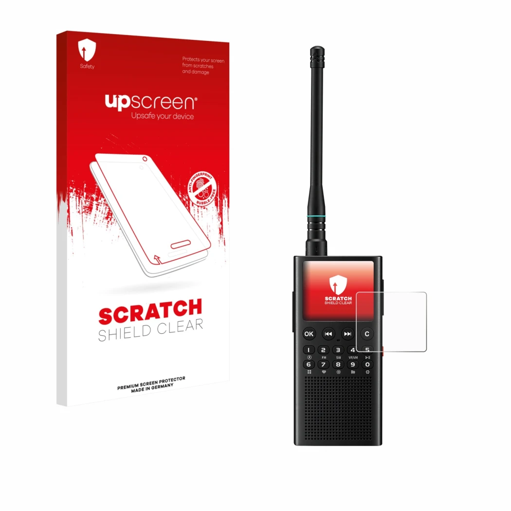 Parte frontale di una confezione del prodotto con il logo del marchio upscreen. Accanto è raffigurato il dispositivo Choyong W