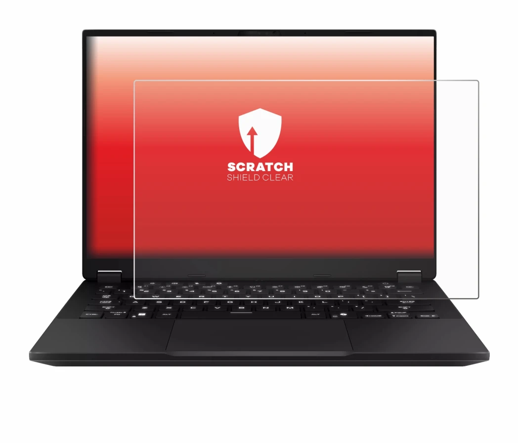 Immagine del dispositivo ASUS TUF Gaming A14 con un'ampia varietà di protezioni per lo schermo.