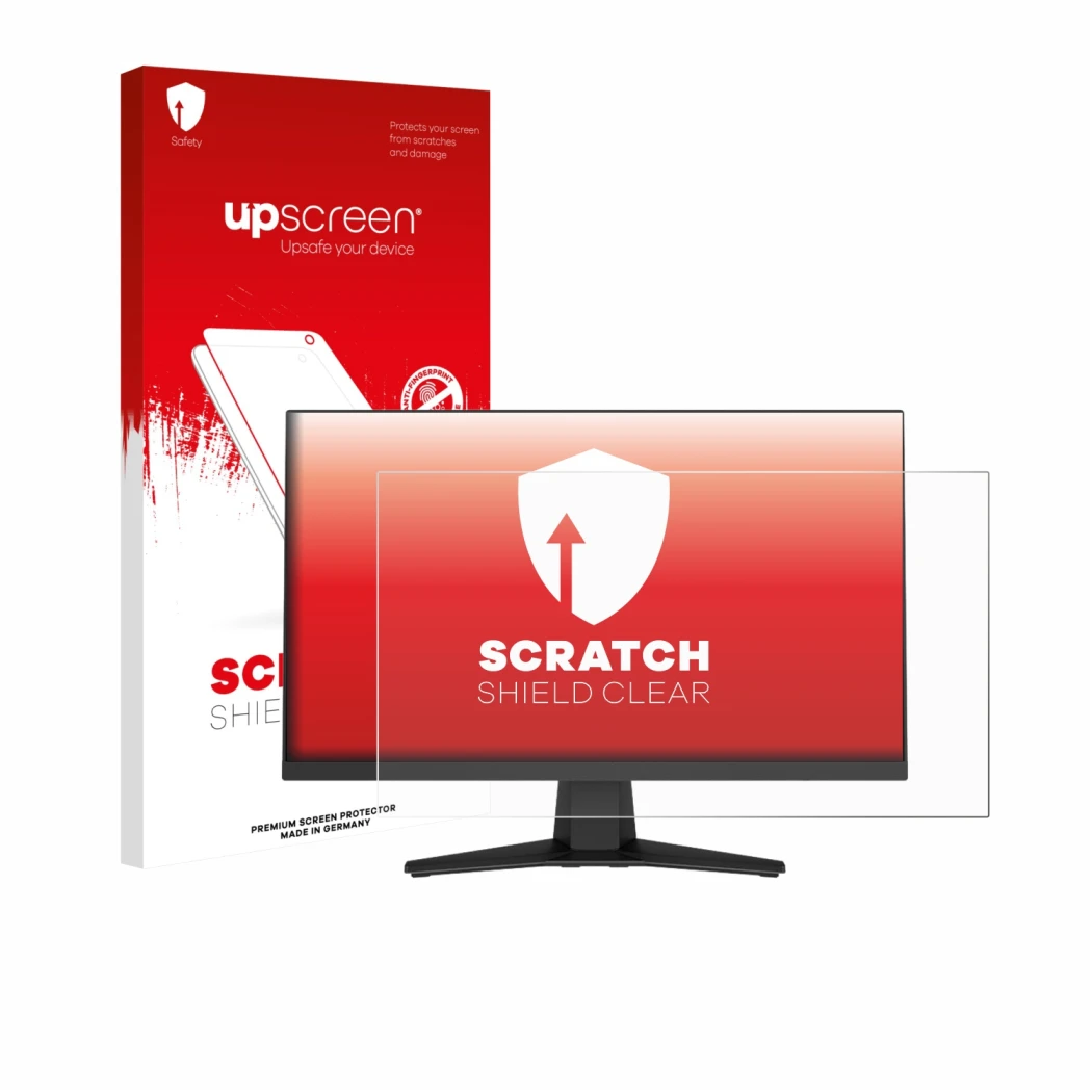 Parte frontale di una confezione del prodotto con il logo del marchio upscreen. Accanto è raffigurato il dispositivo MSI MAG 2