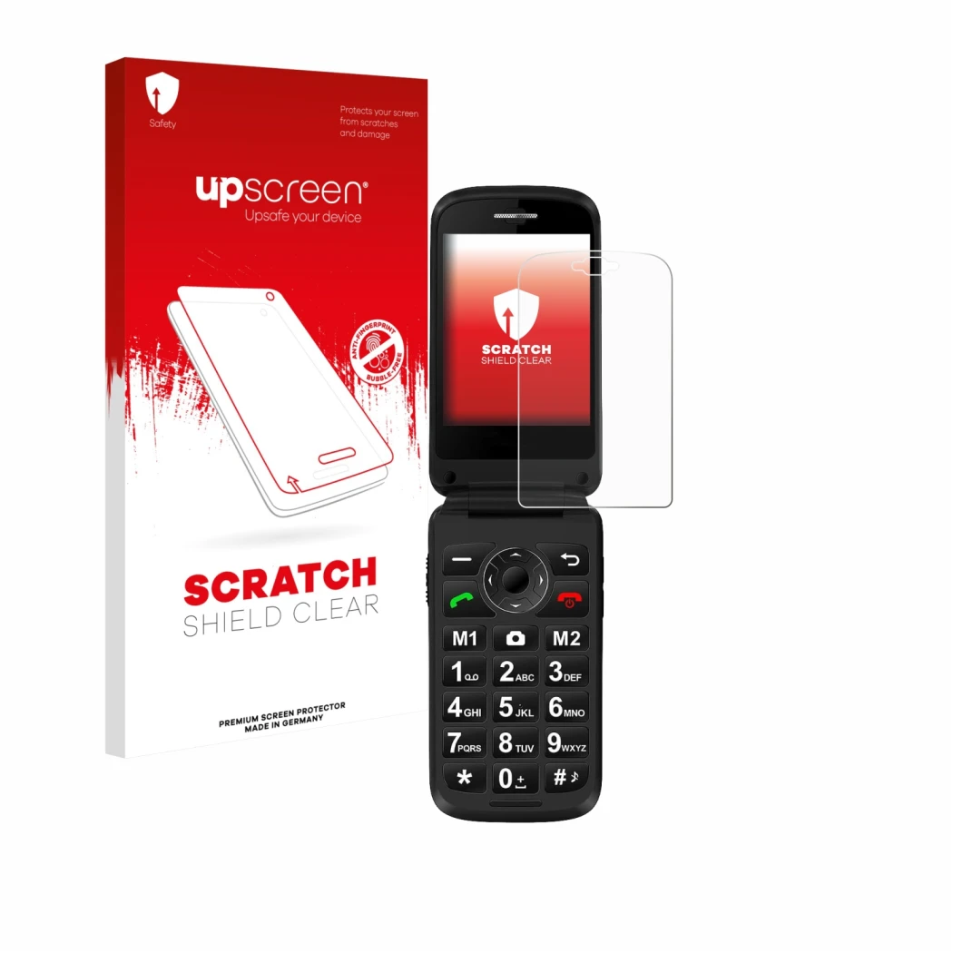Parte frontale di una confezione del prodotto con il logo del marchio upscreen. Accanto è raffigurato il dispositivo Simvalley