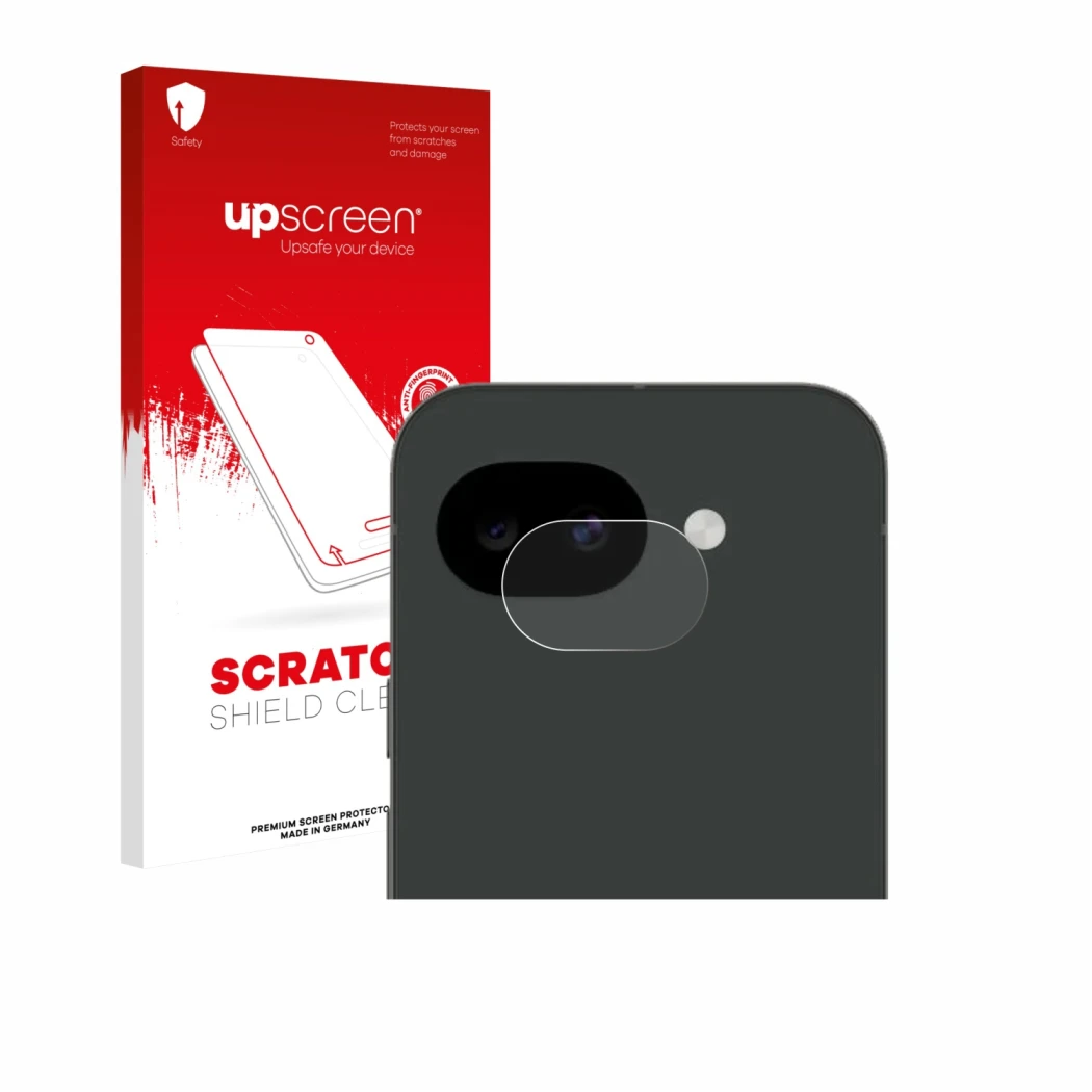 Parte frontale di una confezione del prodotto con il logo del marchio upscreen. Accanto è raffigurato il dispositivo Google Pi