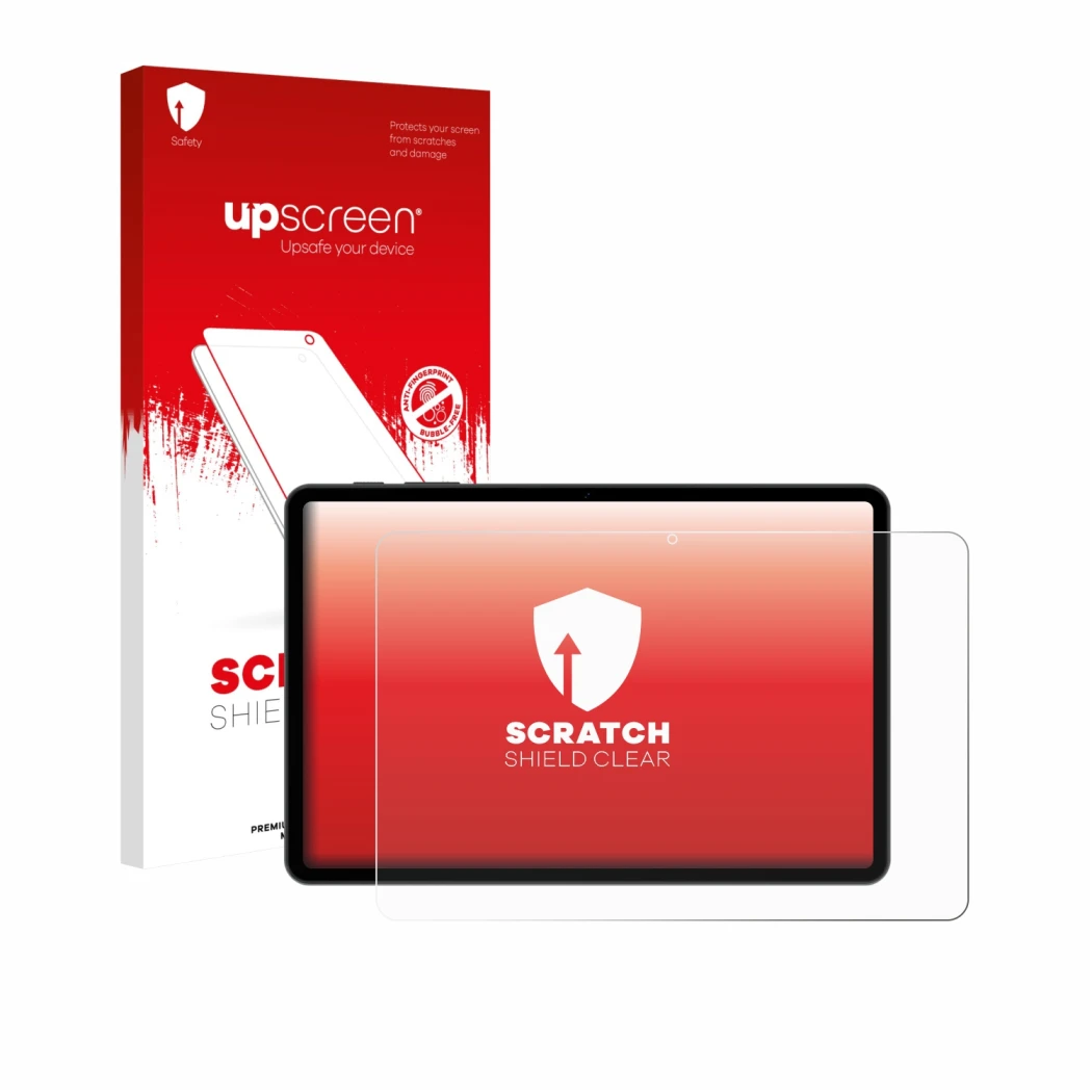 Parte frontale di una confezione del prodotto con il logo del marchio upscreen. Accanto è raffigurato il dispositivo Doogee Ta