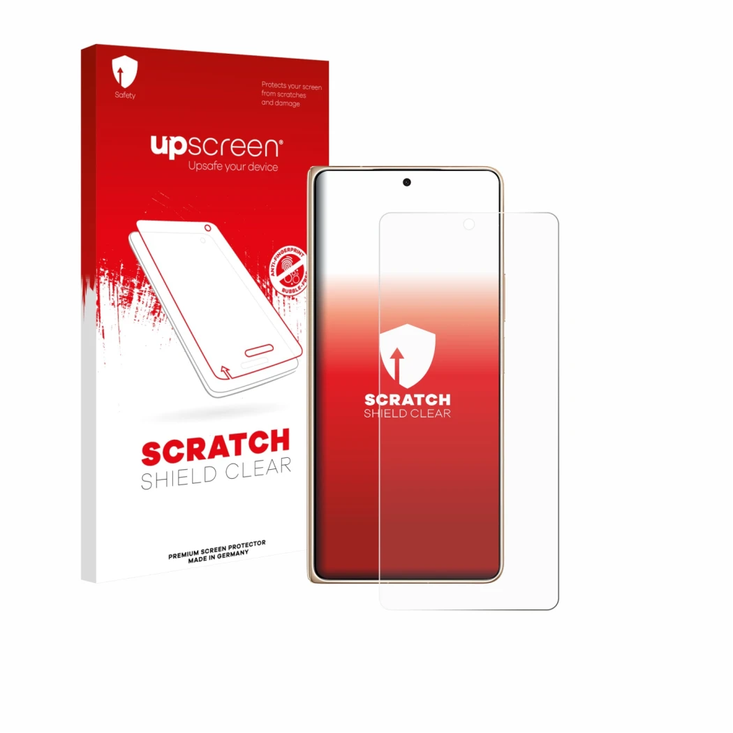 Parte frontale di una confezione del prodotto con il logo del marchio upscreen. Accanto è raffigurato il dispositivo Honor Mag