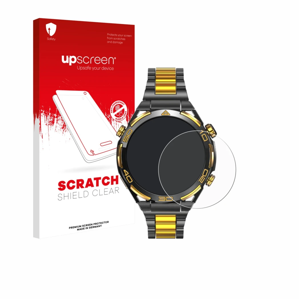 Parte frontale di una confezione del prodotto con il logo del marchio upscreen. Accanto è raffigurato il dispositivo Blackview