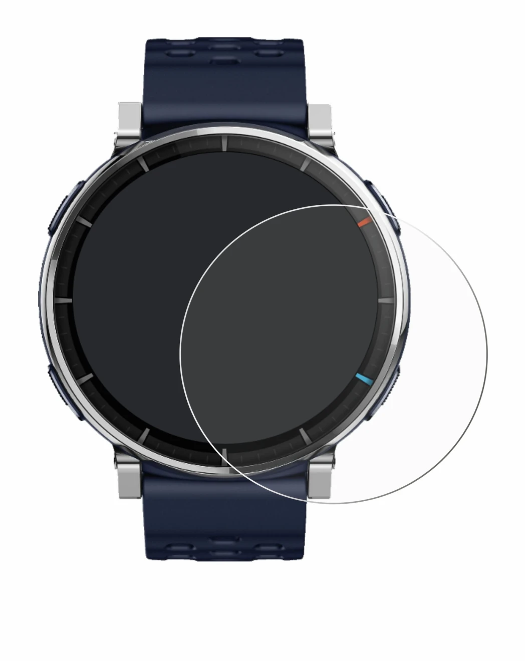 Immagine del dispositivo Amazfit Active 3 Premium con un'ampia varietà di protezioni per lo schermo.