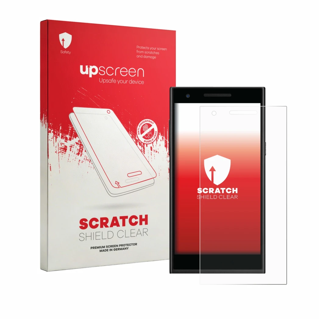Parte frontale di una confezione del prodotto con il logo del marchio upscreen. Accanto è raffigurato il dispositivo Philips S