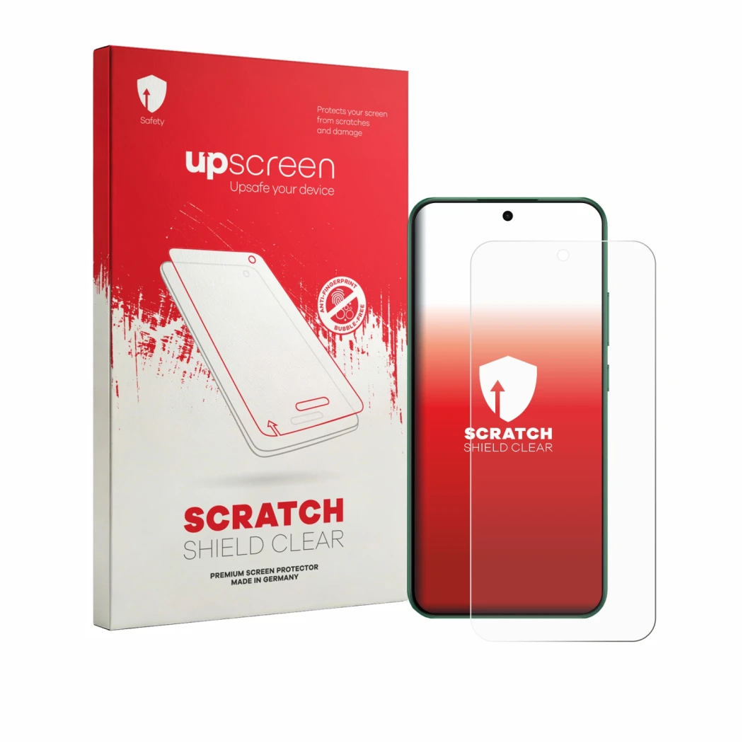 Parte frontale di una confezione del prodotto con il logo del marchio upscreen. Accanto è raffigurato il dispositivo Oppo F33