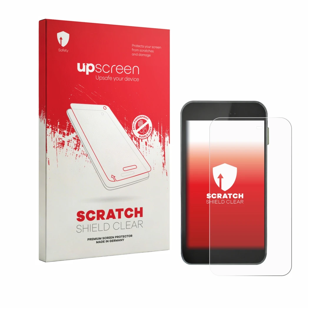 Parte frontale di una confezione del prodotto con il logo del marchio upscreen. Accanto è raffigurato il dispositivo Equil S P