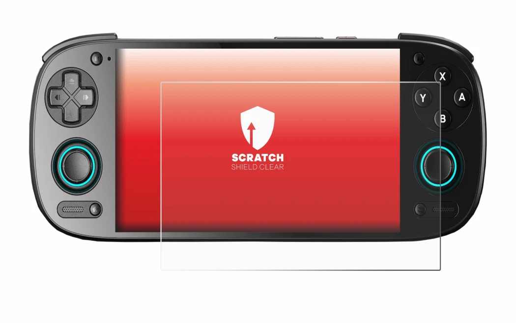 Immagine del dispositivo Retroid Pocket 5 con un'ampia varietà di protezioni per lo schermo.