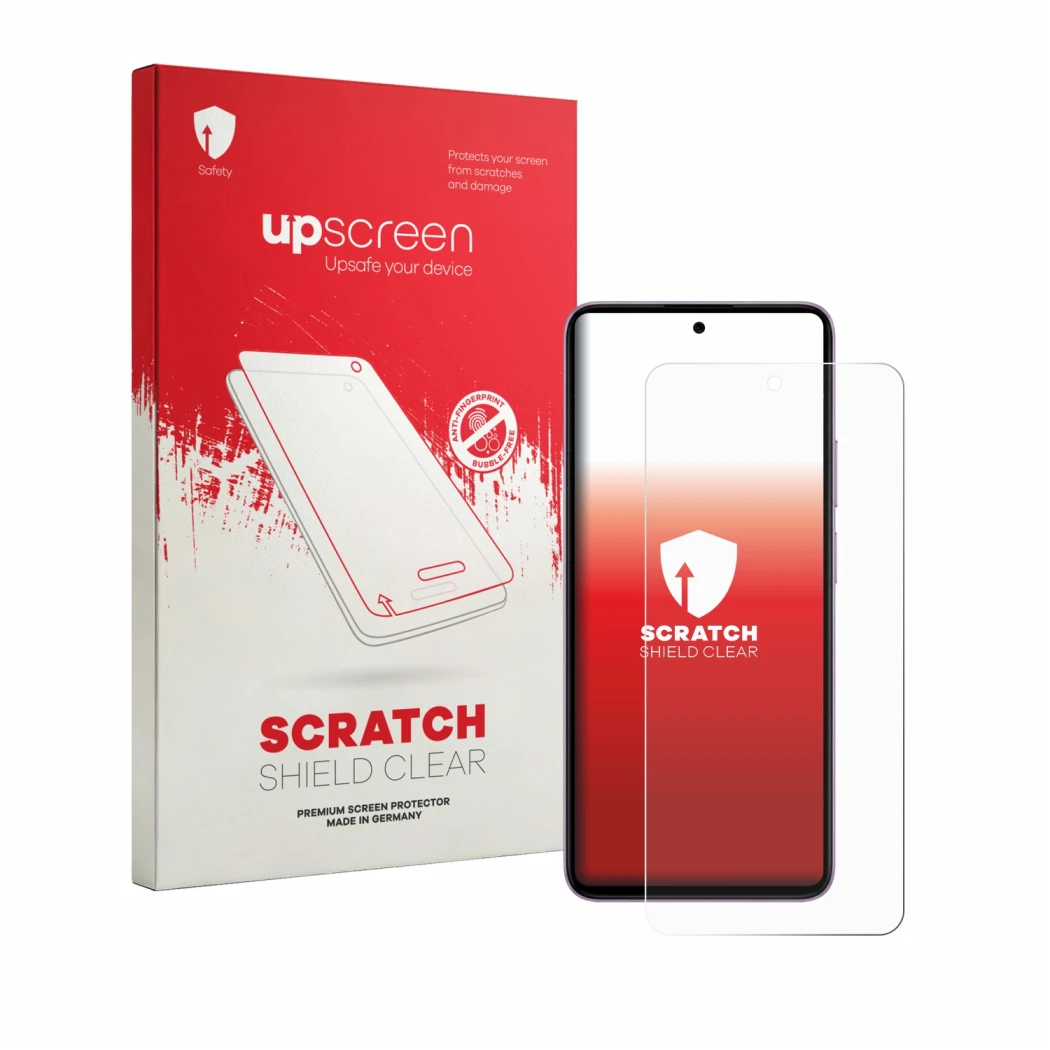 Parte frontale di una confezione del prodotto con il logo del marchio upscreen. Accanto è raffigurato il dispositivo HMD Crest