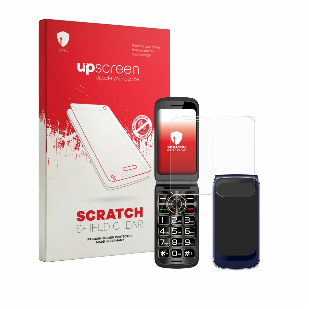 Parte frontale di una confezione del prodotto con il logo del marchio upscreen. Accanto è raffigurato il dispositivo Guwet G73