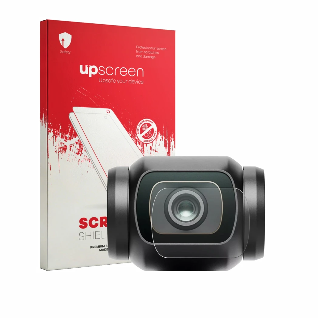 Parte frontale di una confezione del prodotto con il logo del marchio upscreen. Accanto è raffigurato il dispositivo DJI Osmo