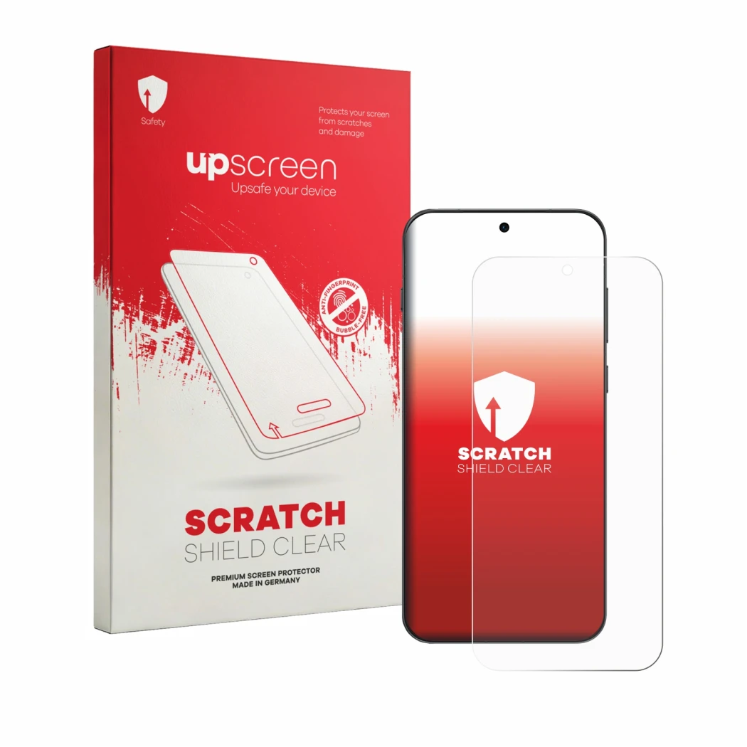 Parte frontale di una confezione del prodotto con il logo del marchio upscreen. Accanto è raffigurato il dispositivo Oppo Find