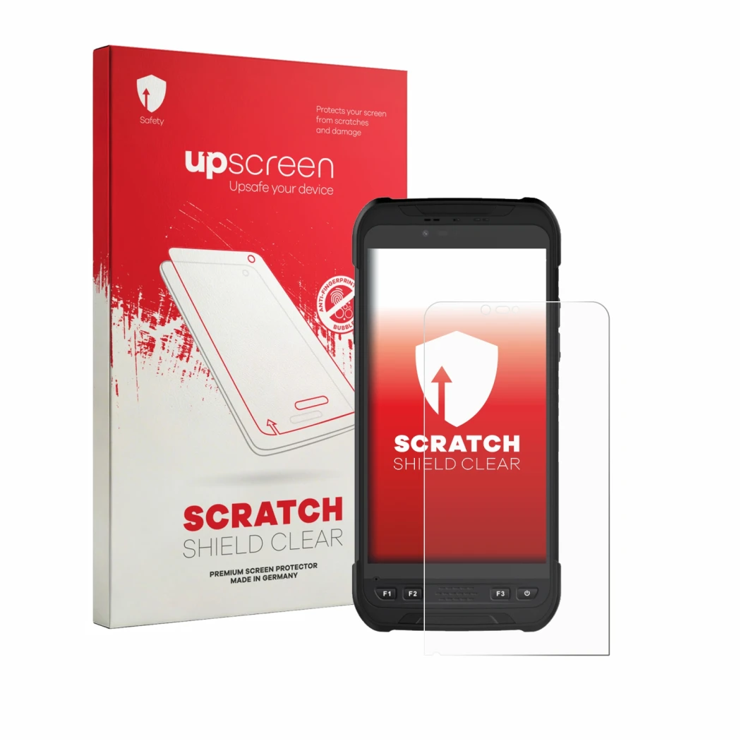 Parte frontale di una confezione del prodotto con il logo del marchio upscreen. Accanto è raffigurato il dispositivo Stonex S6
