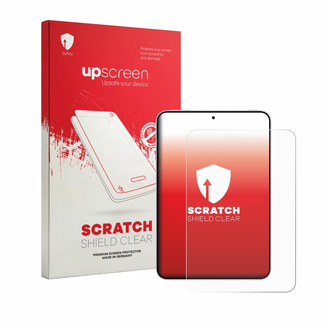 Parte frontale di una confezione del prodotto con il logo del marchio upscreen. Accanto è raffigurato il dispositivo Oppo Pad