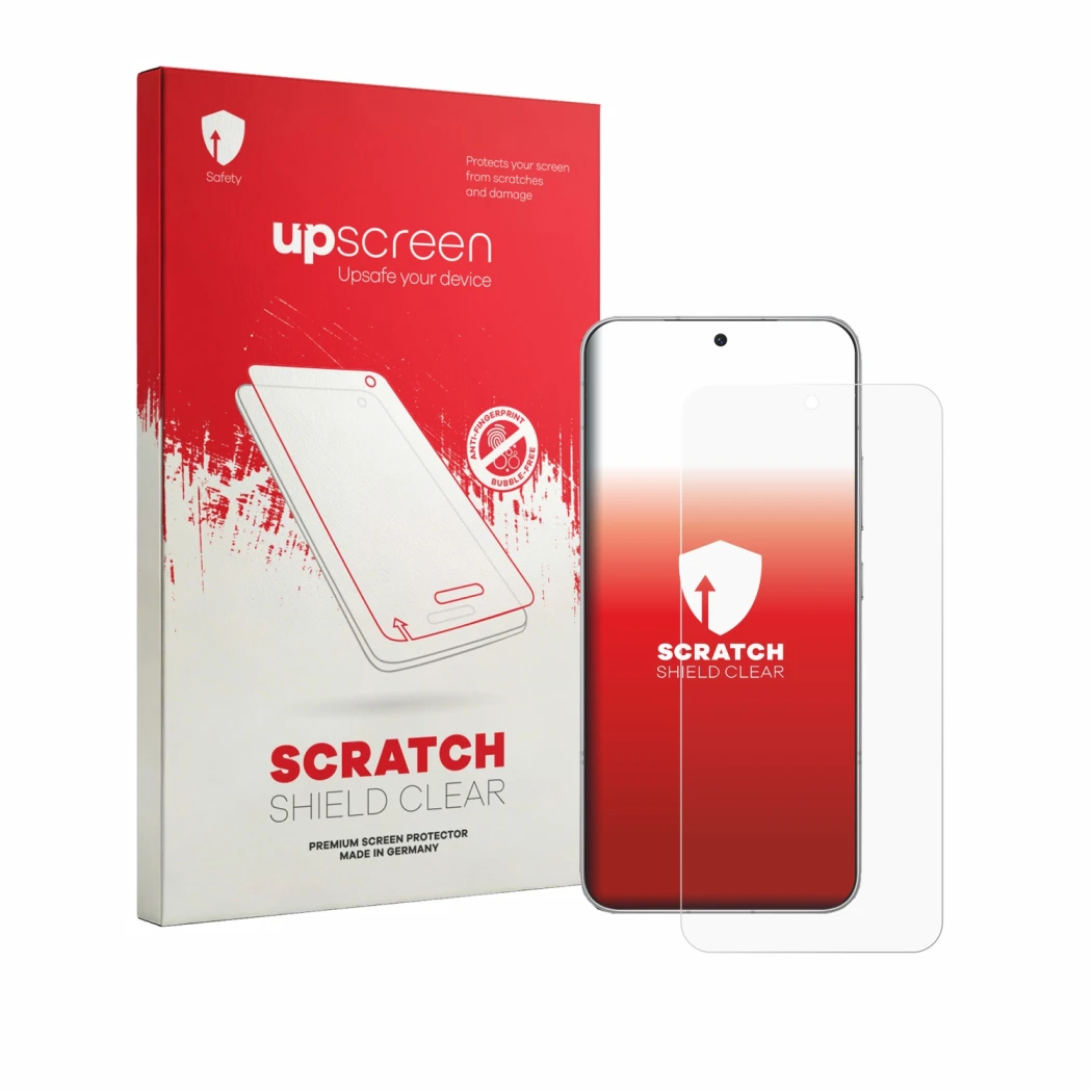 Parte frontale di una confezione del prodotto con il logo del marchio upscreen. Accanto è raffigurato il dispositivo Honor Win