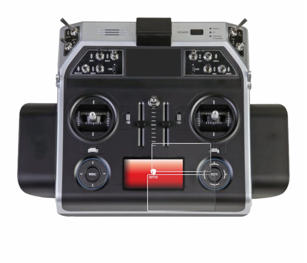 Immagine del dispositivo Graupner MC-26 HOTT con un'ampia varietà di protezioni per lo schermo.