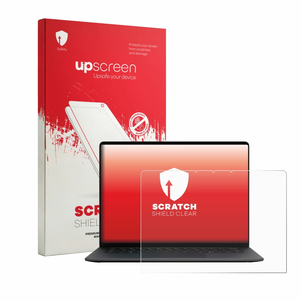 Parte frontale di una confezione del prodotto con il logo del marchio upscreen. Accanto è raffigurato il dispositivo Microsoft