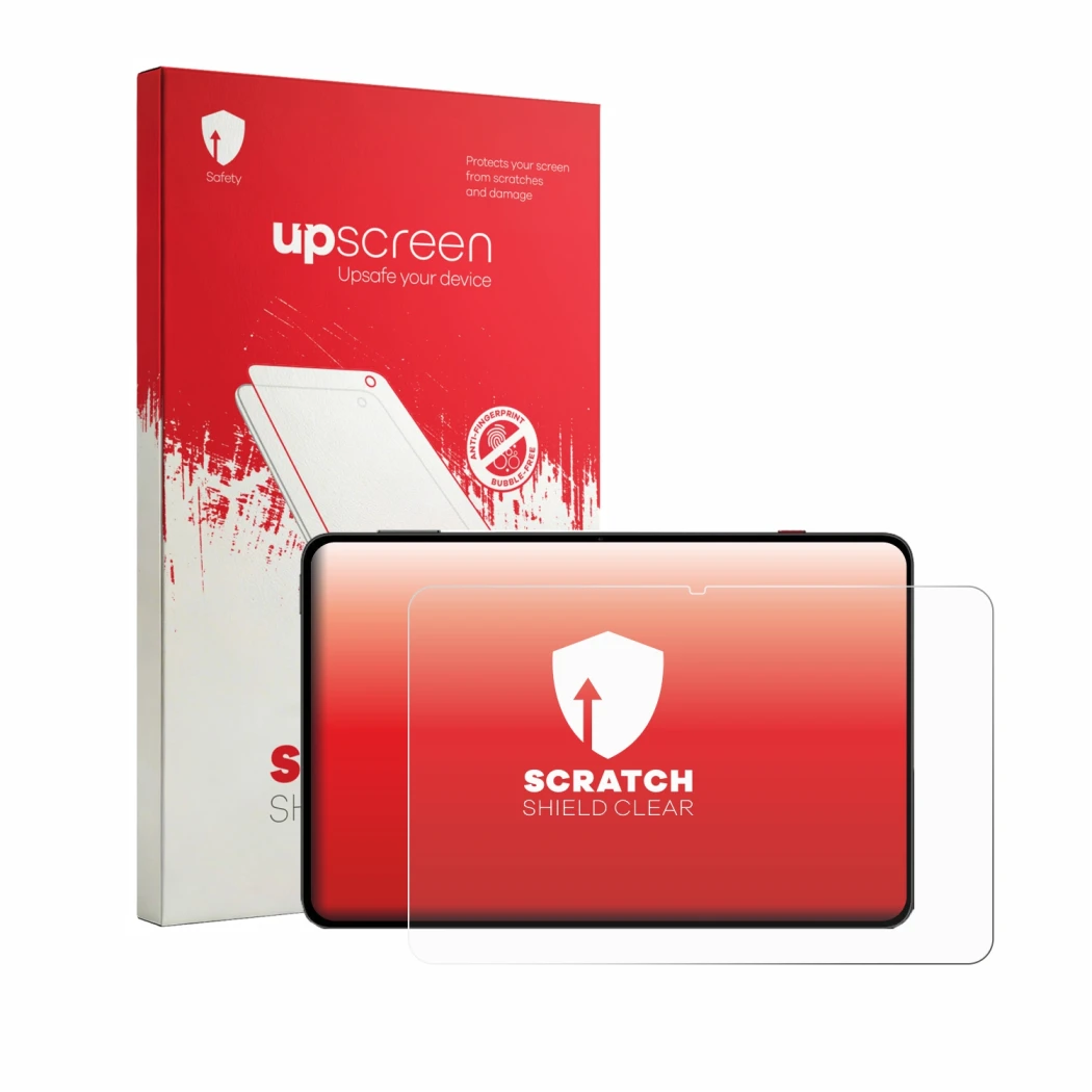 Parte frontale di una confezione del prodotto con il logo del marchio upscreen. Accanto è raffigurato il dispositivo RedMagic