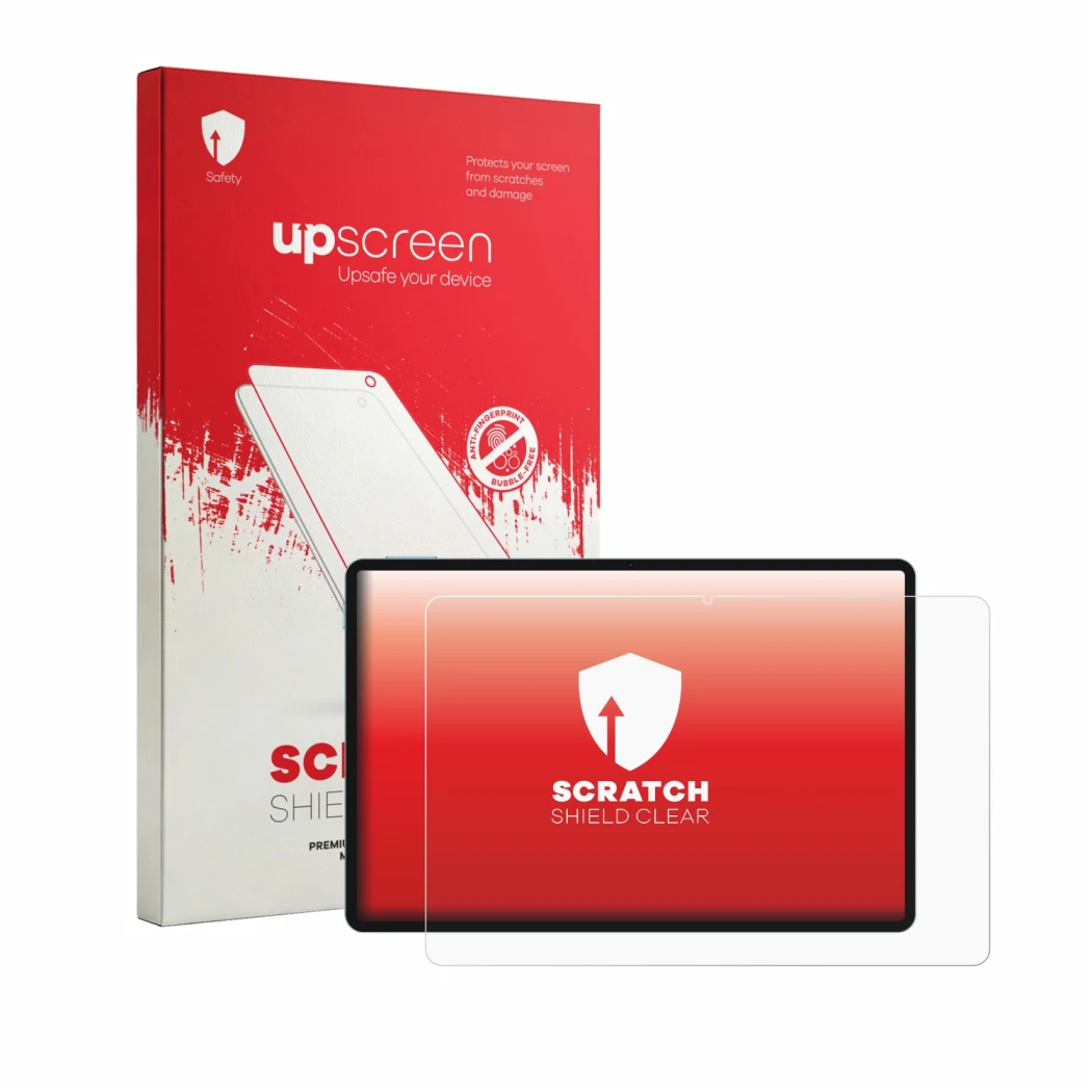 Parte frontale di una confezione del prodotto con il logo del marchio upscreen. Accanto è raffigurato il dispositivo Teclast P