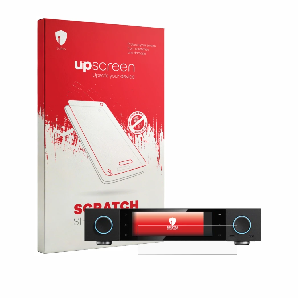 Parte frontale di una confezione del prodotto con il logo del marchio upscreen. Accanto è raffigurato il dispositivo FiiO S15