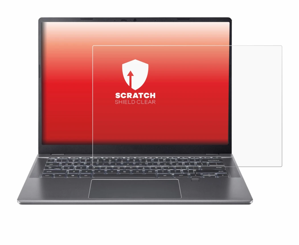 Immagine del dispositivo Acer Chromebook Plus 514 con un'ampia varietà di protezioni per lo schermo.