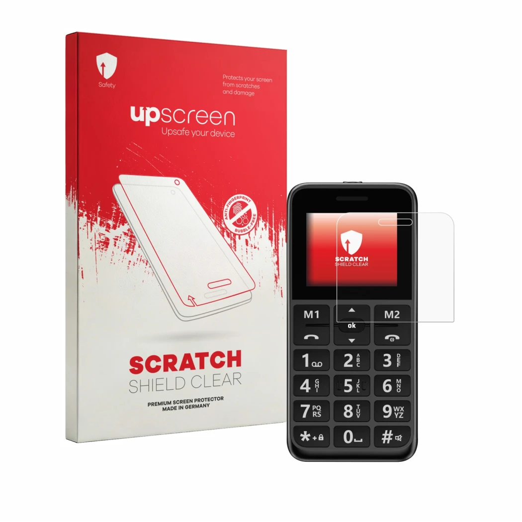 Parte frontale di una confezione del prodotto con il logo del marchio upscreen. Accanto è raffigurato il dispositivo Peaq PMP