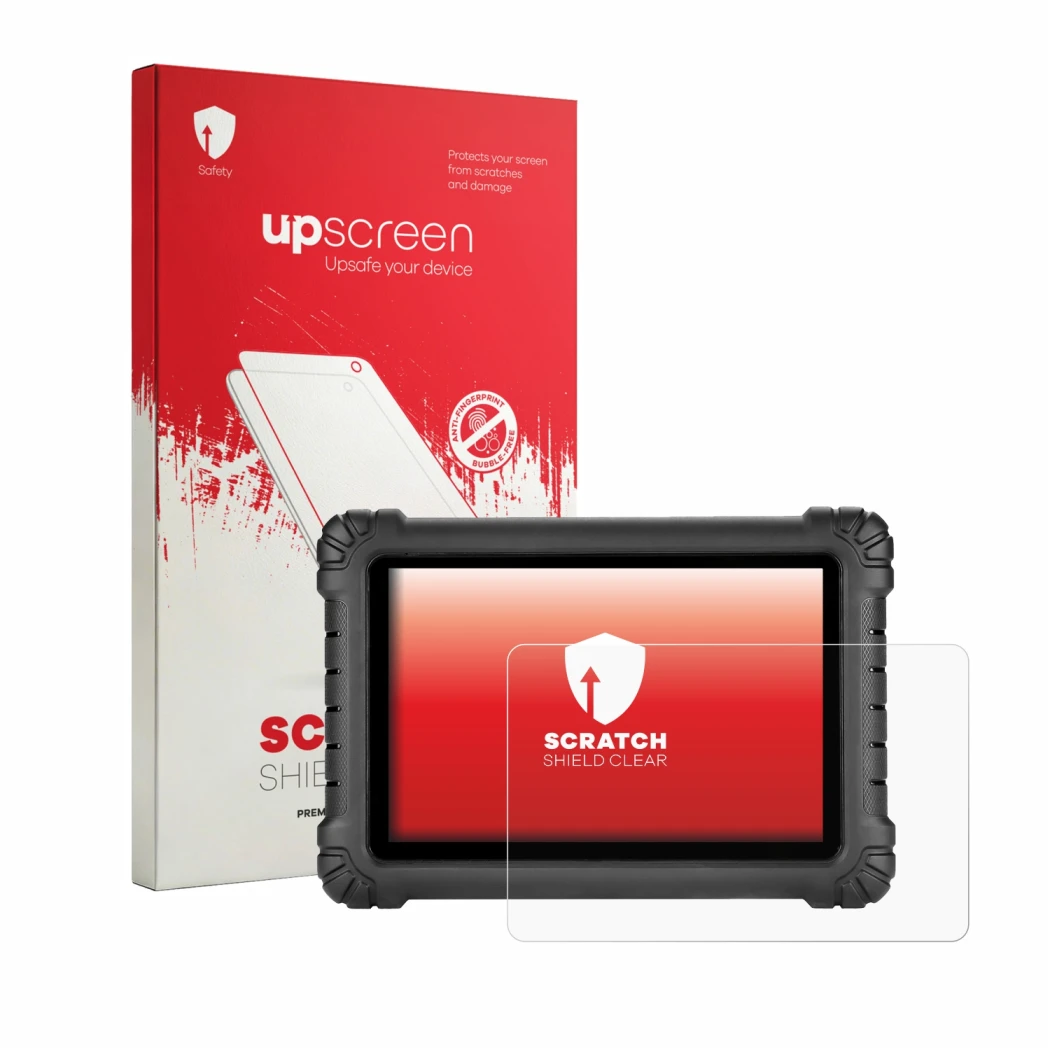 Parte frontale di una confezione del prodotto con il logo del marchio upscreen. Accanto è raffigurato il dispositivo Autel Max