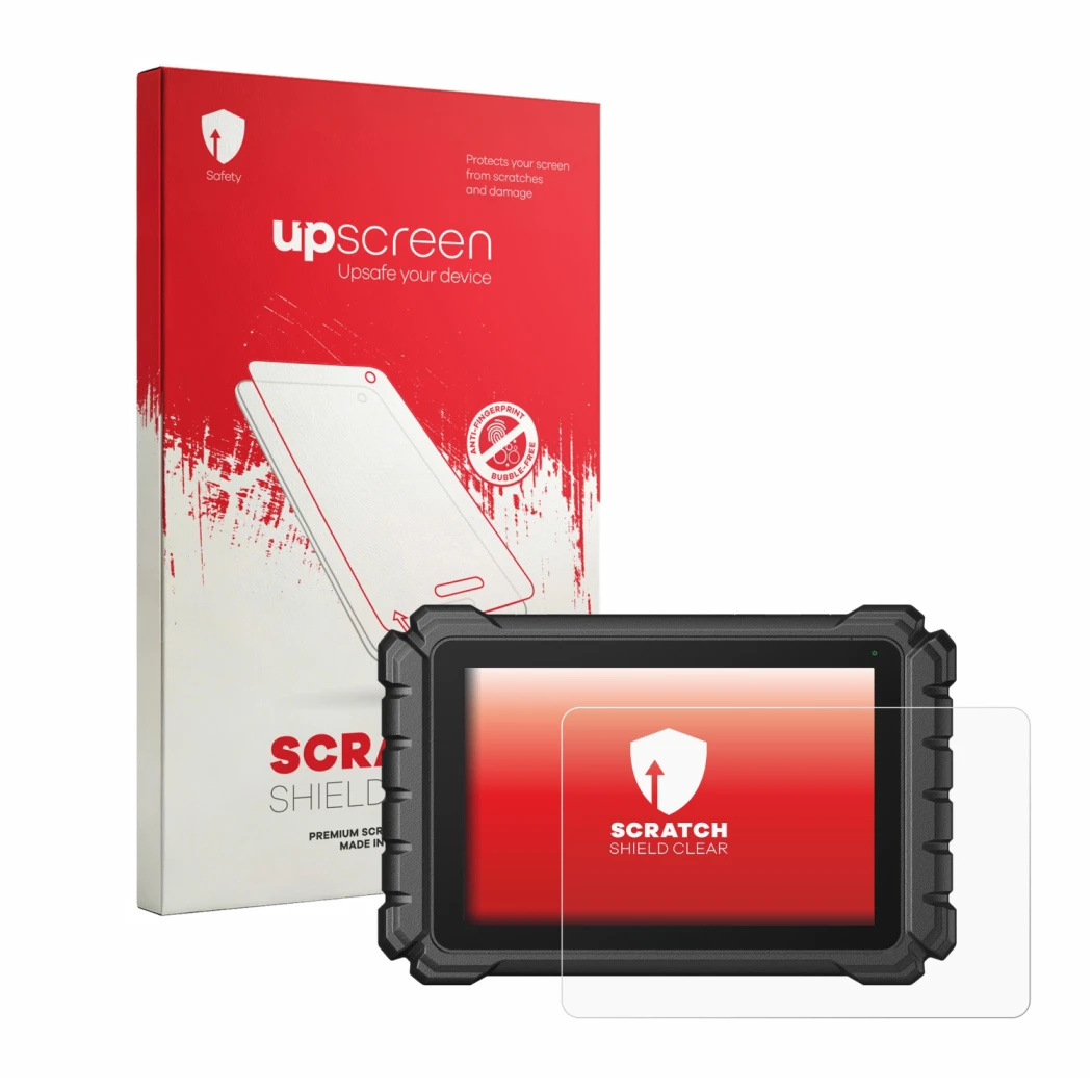 Parte frontale di una confezione del prodotto con il logo del marchio upscreen. Accanto è raffigurato il dispositivo Topdon ON