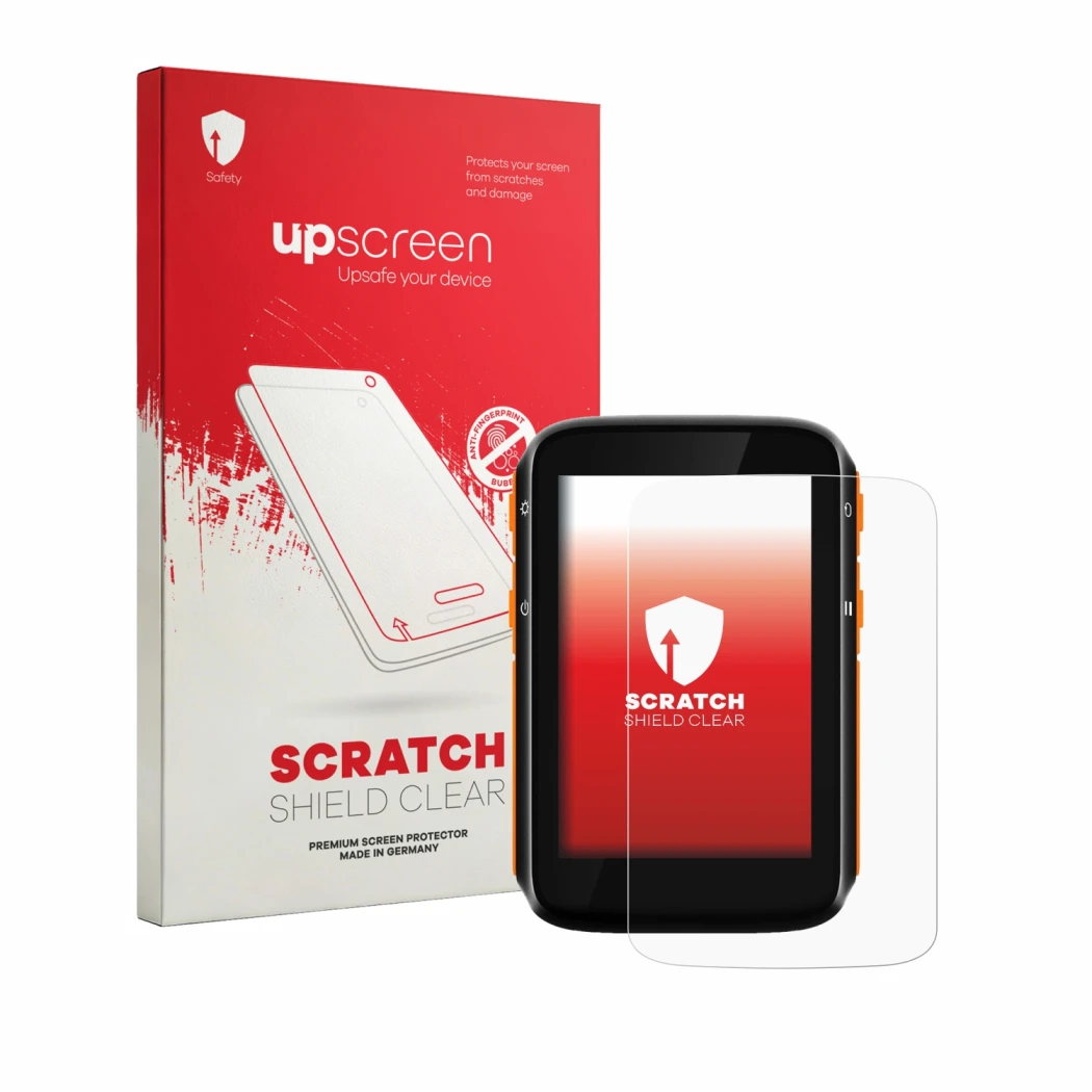 Parte frontale di una confezione del prodotto con il logo del marchio upscreen. Accanto è raffigurato il dispositivo CooSpo BC