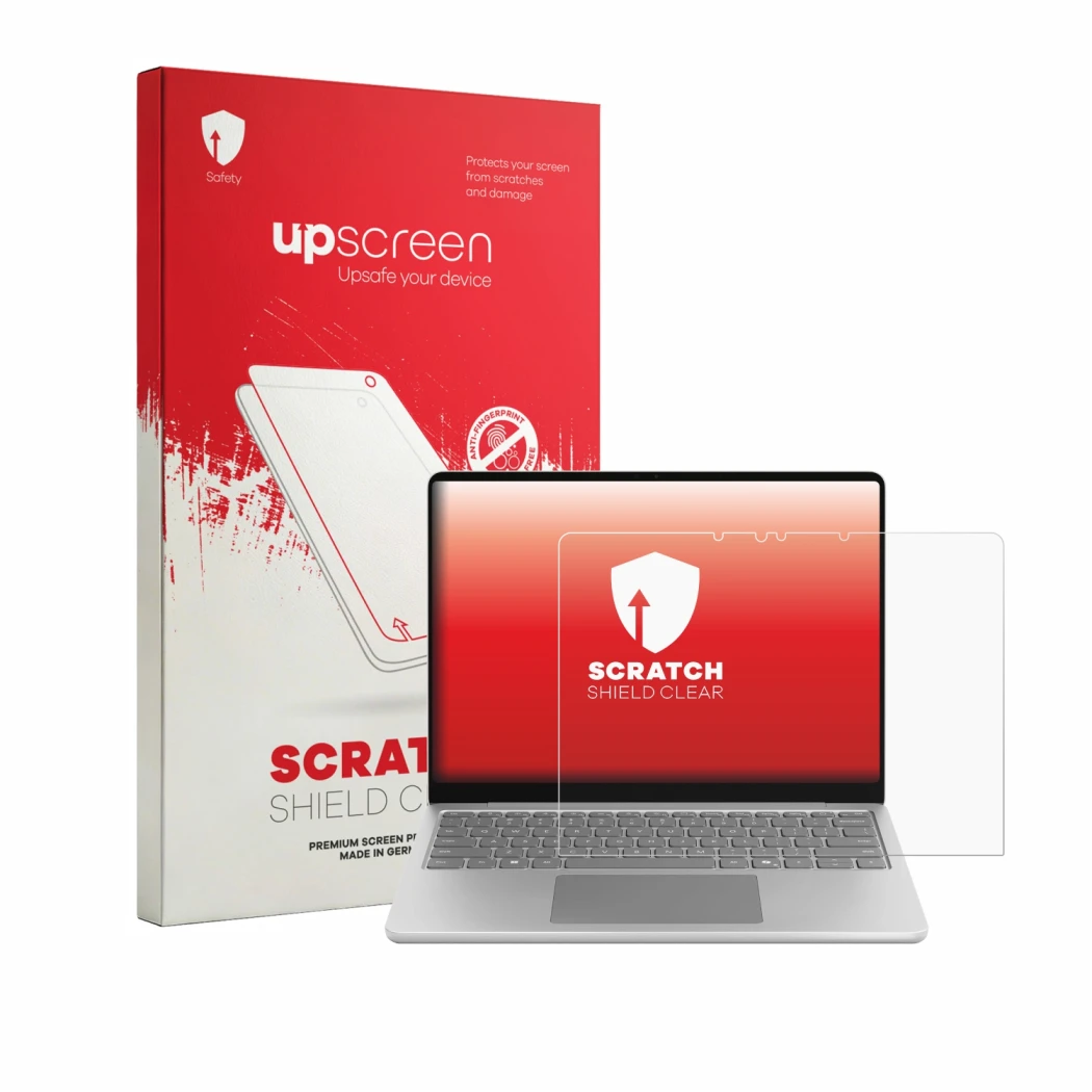 Parte frontale di una confezione del prodotto con il logo del marchio upscreen. Accanto è raffigurato il dispositivo Microsoft