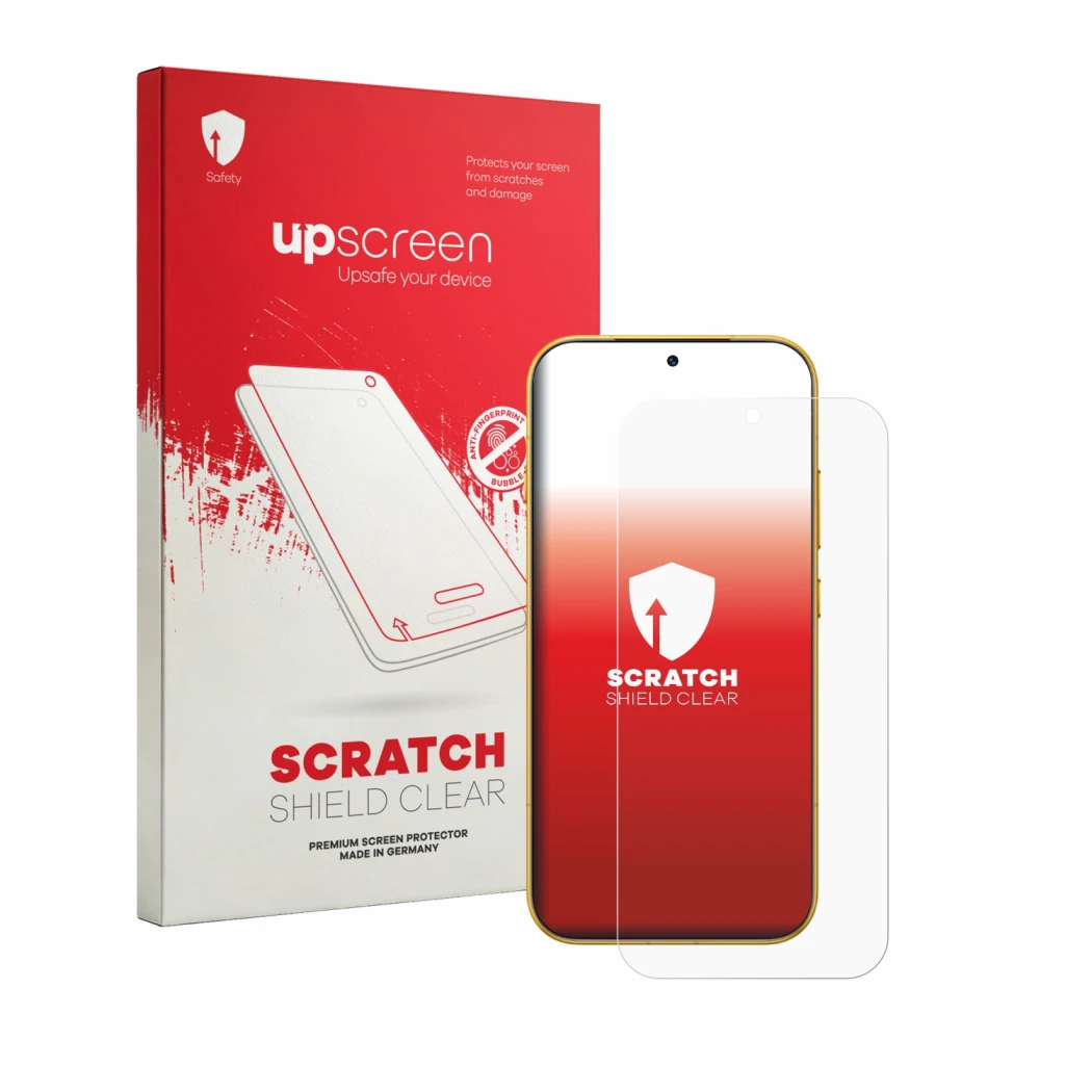 Parte frontale di una confezione del prodotto con il logo del marchio upscreen. Accanto è raffigurato il dispositivo Honor Mag