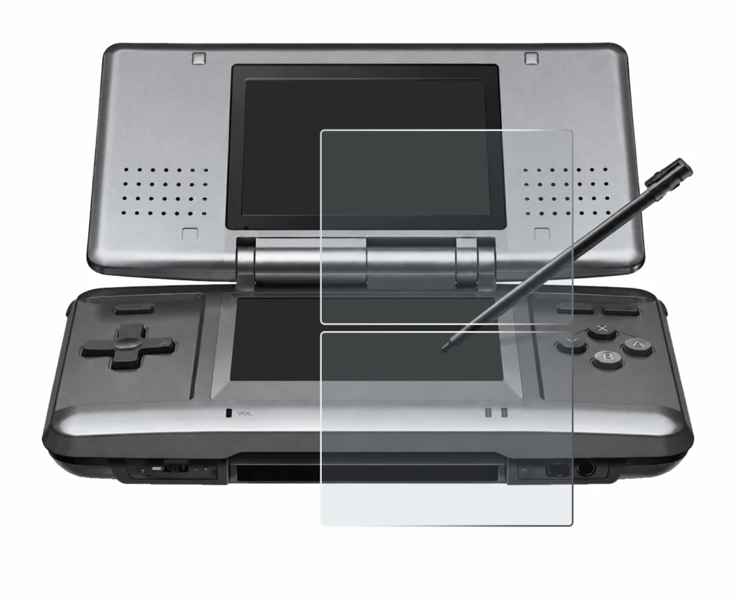 Immagine del dispositivo Nintendo DS con un'ampia varietà di protezioni per lo schermo.
