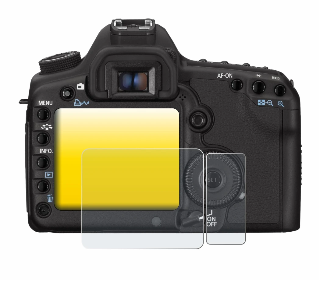 Immagine del dispositivo Canon EOS 5D Mark II con un'ampia varietà di protezioni per lo schermo.