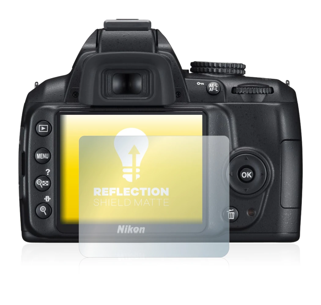 Immagine del dispositivo Nikon D3000 con un'ampia varietà di protezioni per lo schermo.