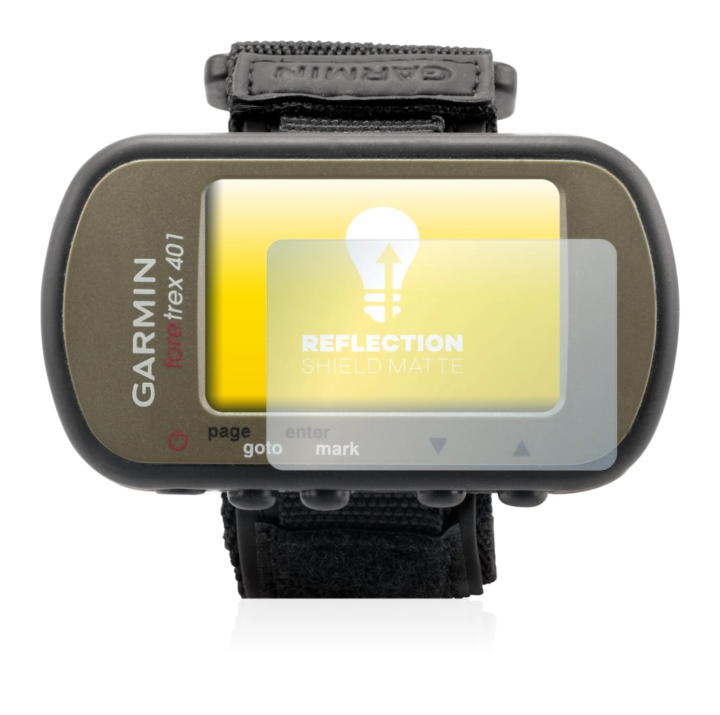 Immagine del dispositivo Garmin Foretrex 401 con un'ampia varietà di protezioni per lo schermo.