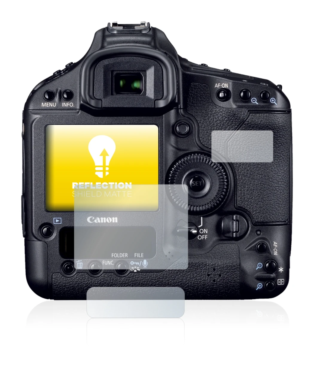 Immagine del dispositivo Canon EOS 1D Mark IV con un'ampia varietà di protezioni per lo schermo.