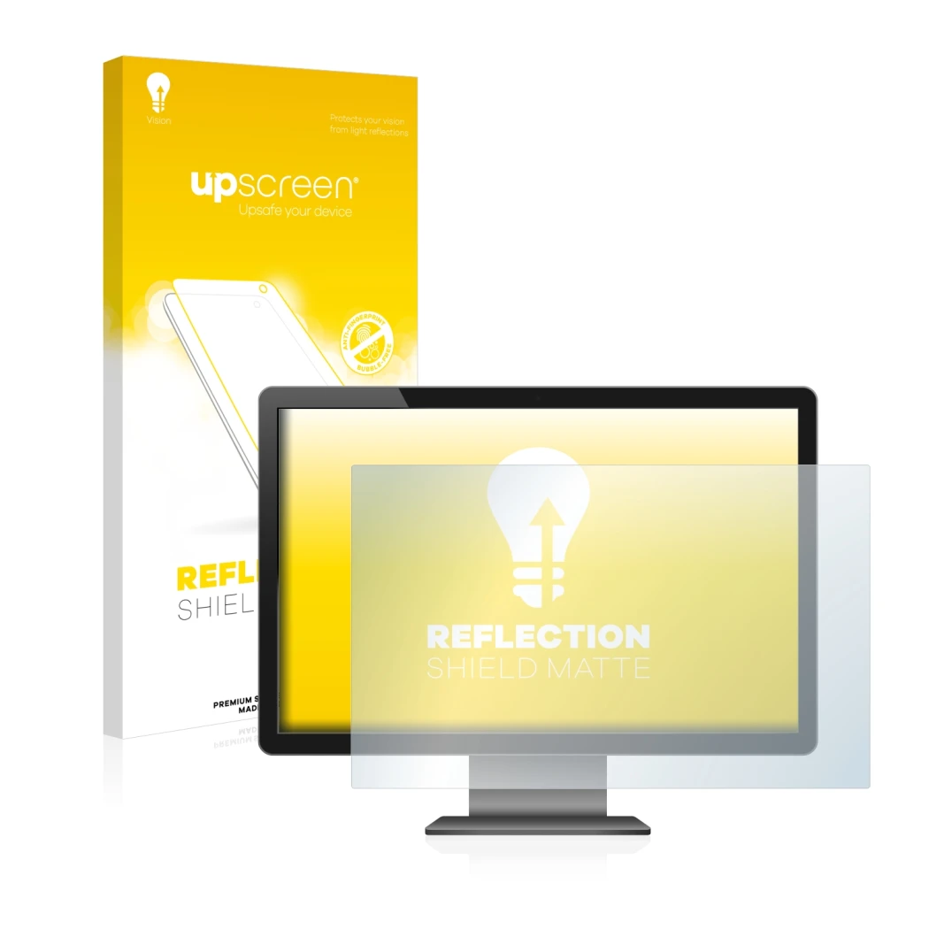 Parte frontale di una confezione del prodotto con il logo del marchio upscreen. Accanto è raffigurato il dispositivo con la re