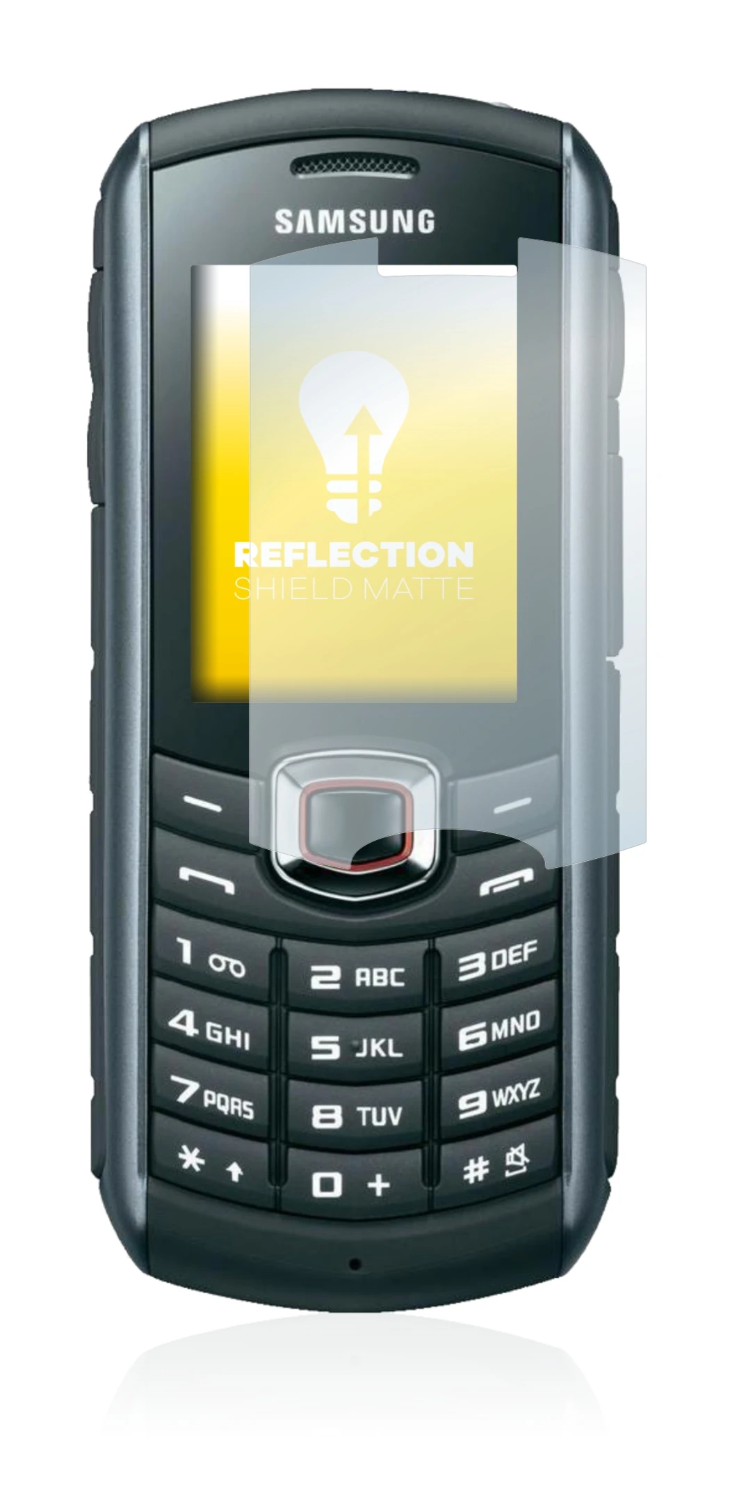 Immagine del dispositivo Samsung B2710 con un'ampia varietà di protezioni per lo schermo.