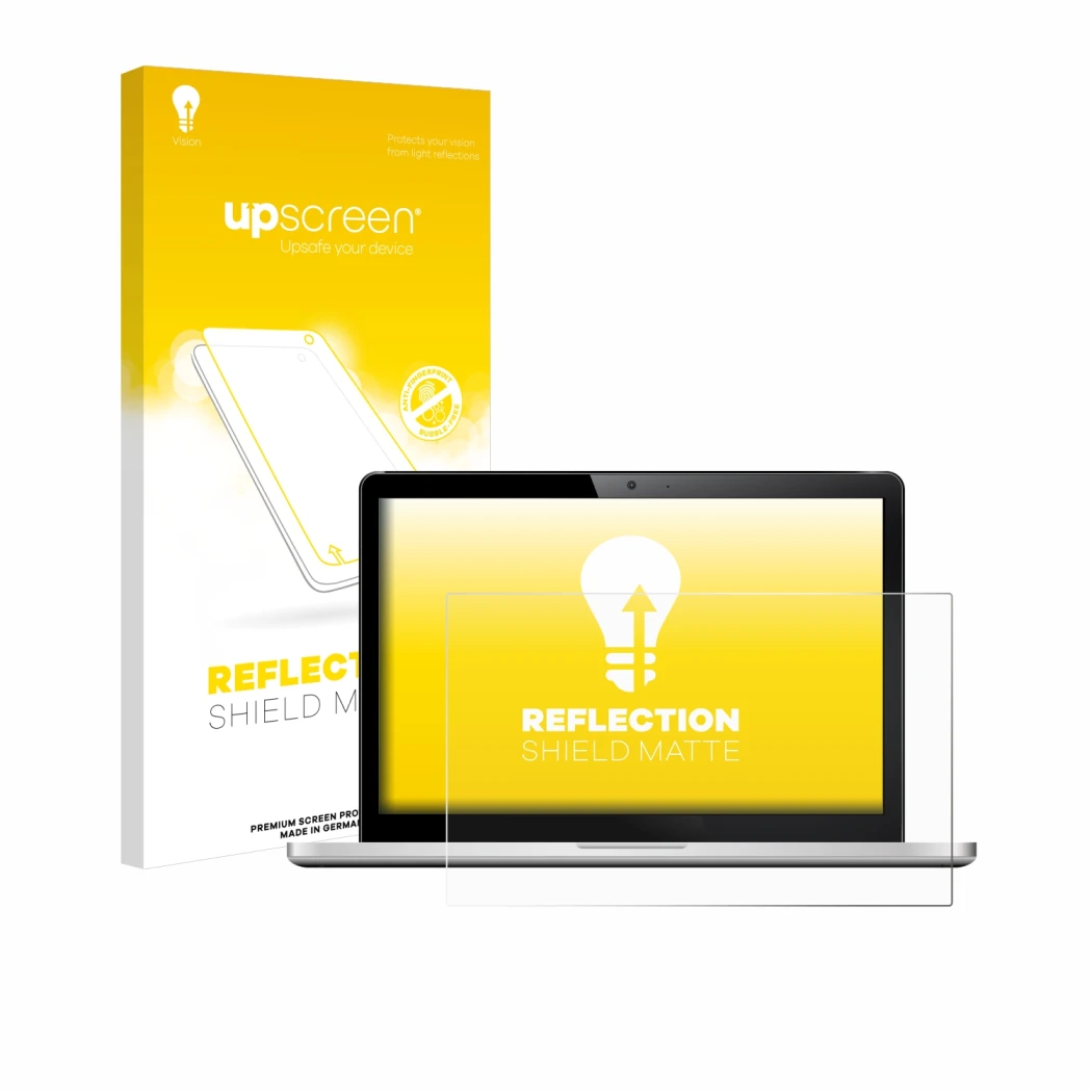 Parte frontale di una confezione del prodotto con il logo del marchio upscreen. Accanto è raffigurato il dispositivo con la re