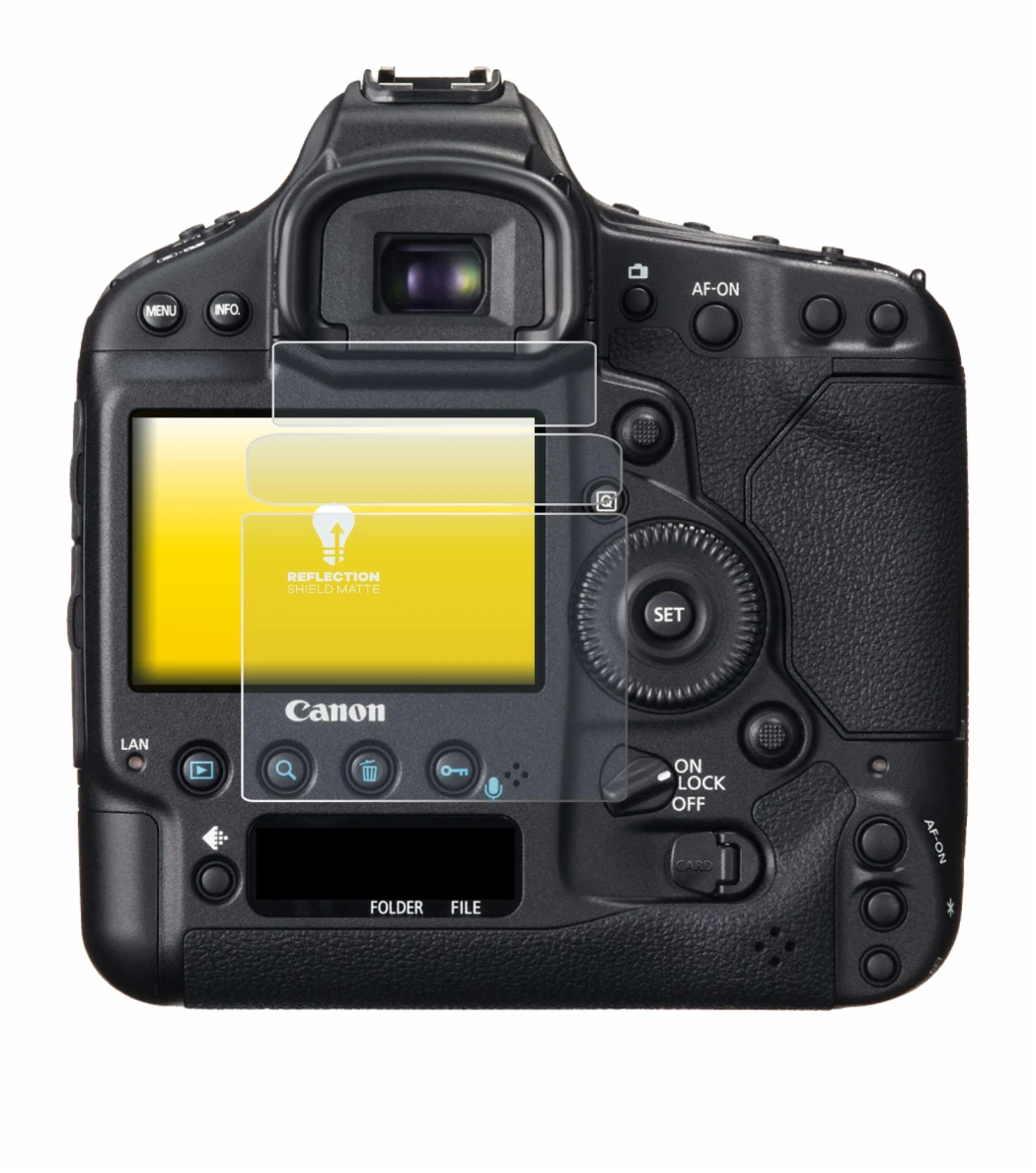Immagine del dispositivo Canon EOS 1D X con un'ampia varietà di protezioni per lo schermo.