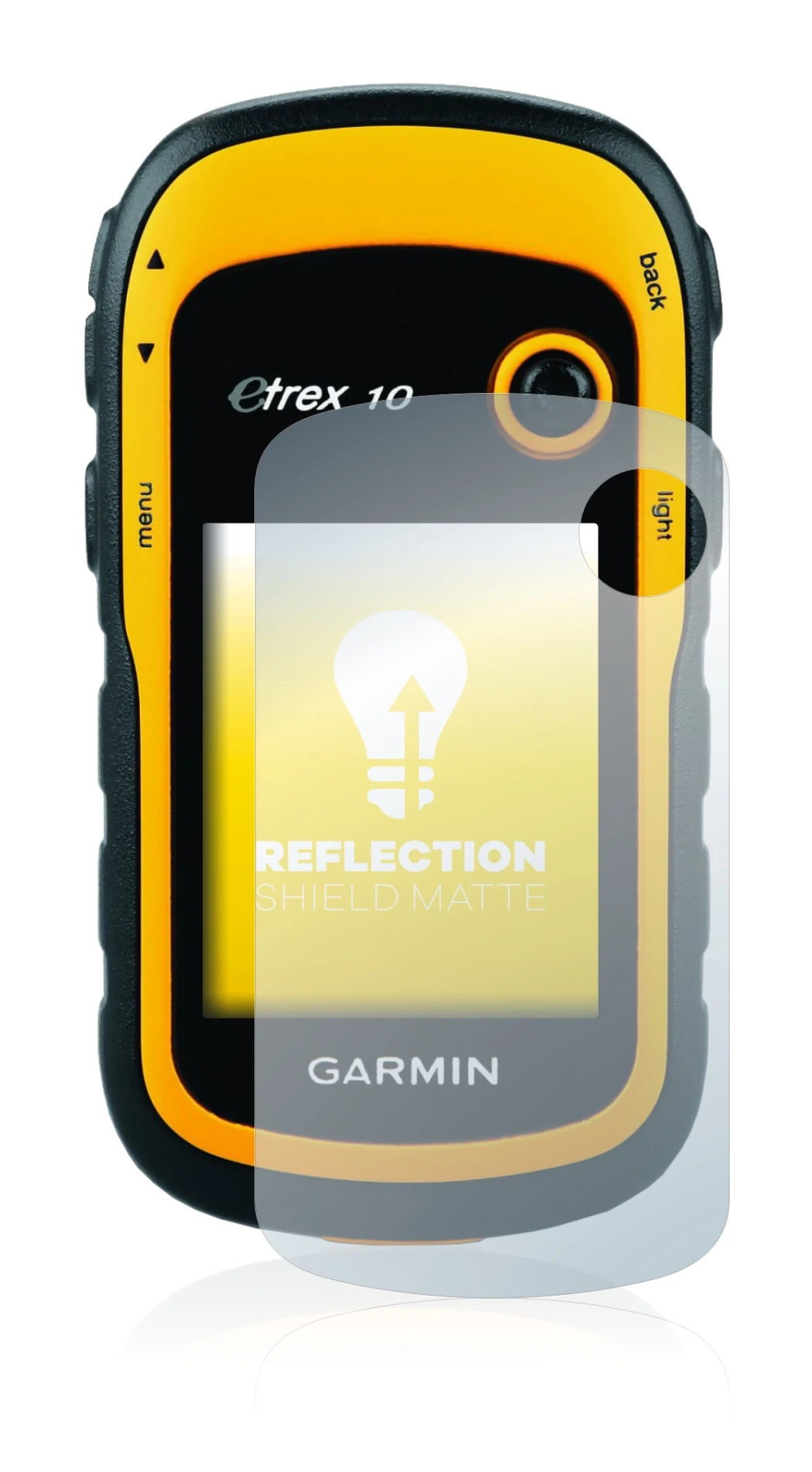 Immagine del dispositivo Garmin eTrex 10 con un'ampia varietà di protezioni per lo schermo.