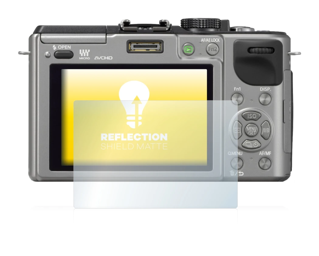 Immagine del dispositivo Panasonic Lumix DMC-GX1 con un'ampia varietà di protezioni per lo schermo.